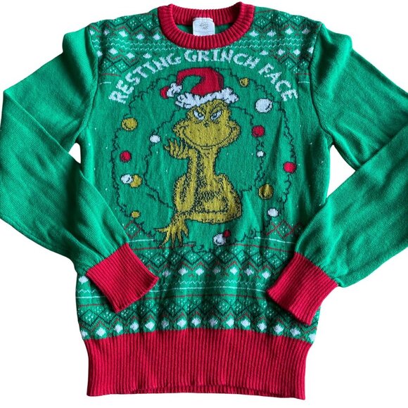 Resting Grinch Face, Grinch Who Stole Christmas Sweater - Size Medium - Picture 1 of 7